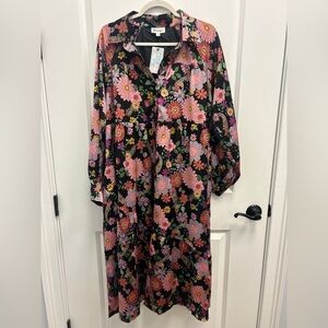Floral Midi Dress - Black and Pink